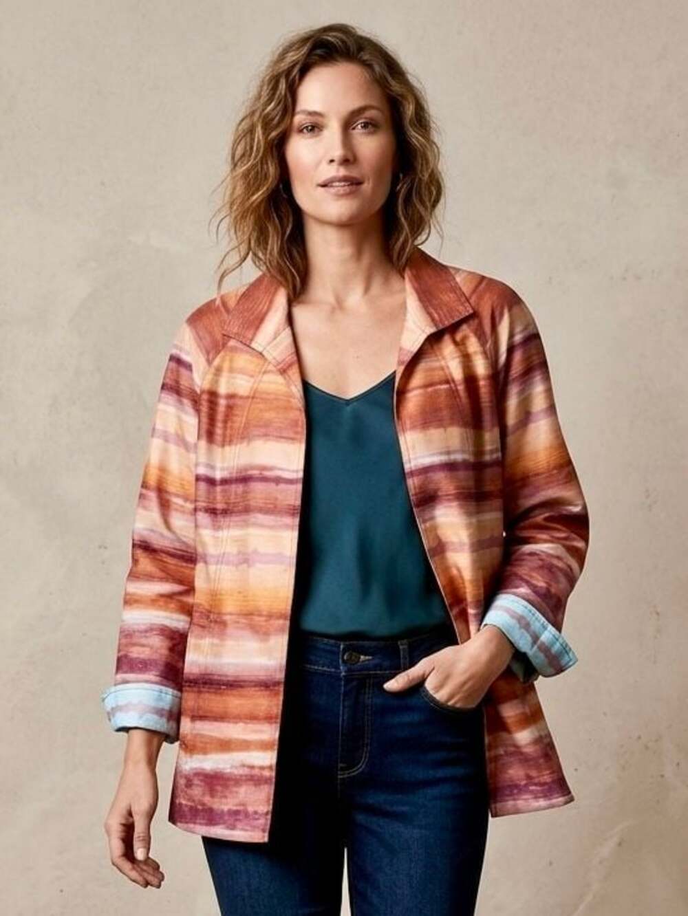 Chico's Women's Open Front Linen Blend Striped Jacket Blazer